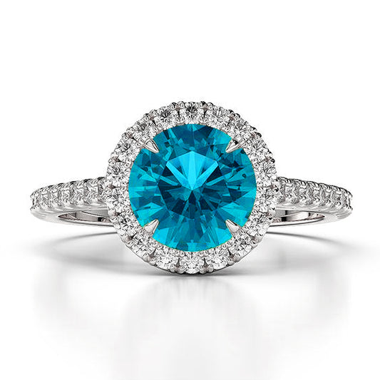 Swiss Blue Topaz Round Halo Ring