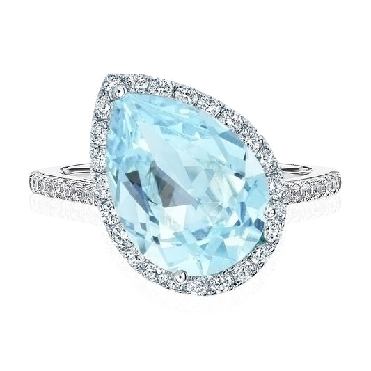 Aquamarine Pear Cocktail Ring