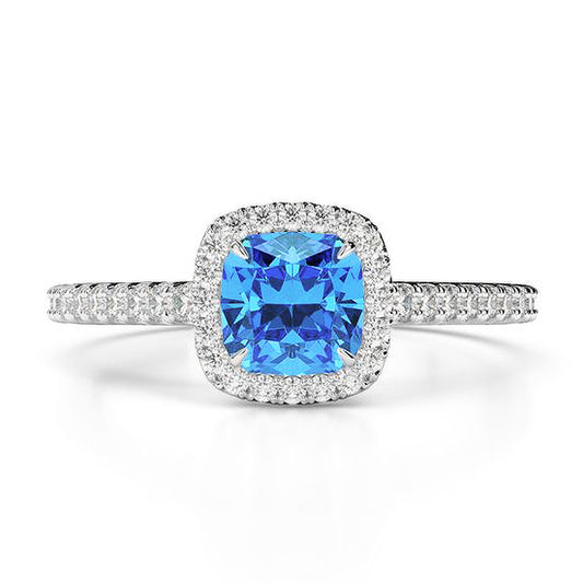 Swiss Blue Topaz Halo Ring