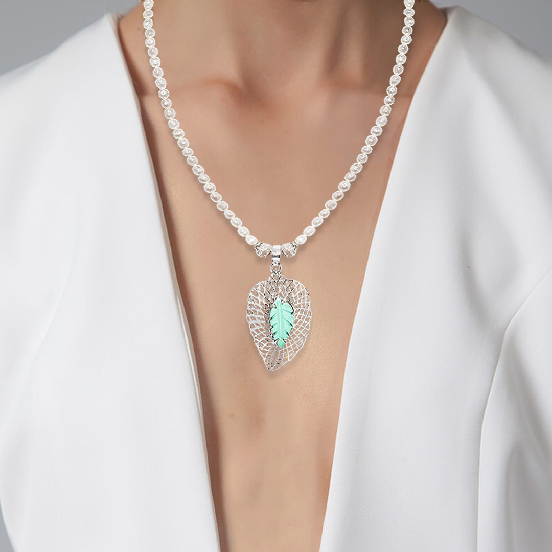 Turquoise Leaf & Pearl Necklace