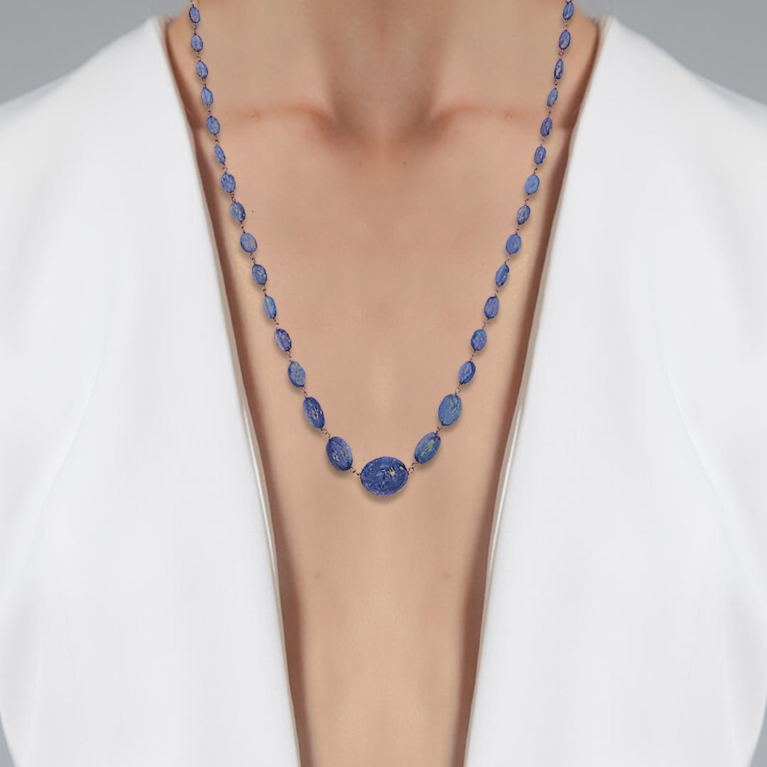 Dark Blue Aquamarine Single Line Necklace