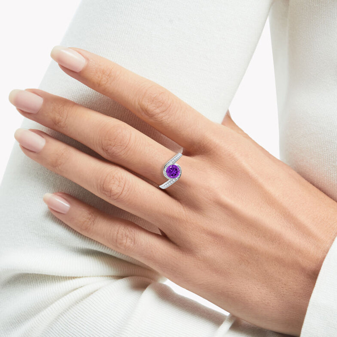 Amethyst Solitaire Bypass Ring