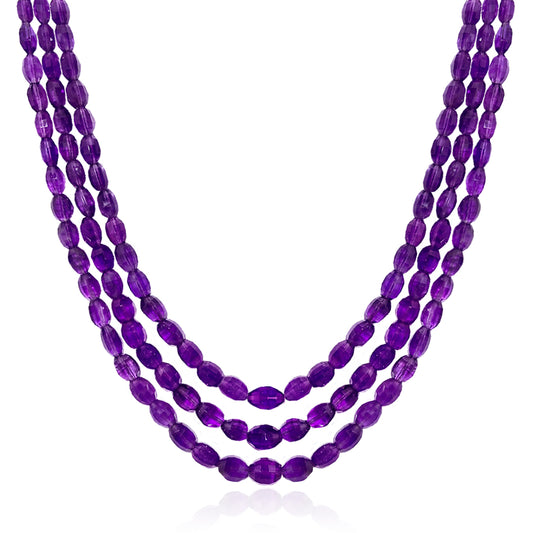 Amethyst Oval Faceted Beads Necklace