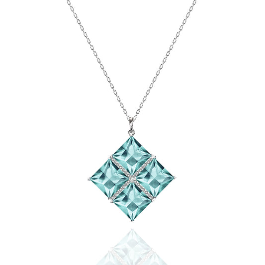 Square Cut Blue Topaz Necklace