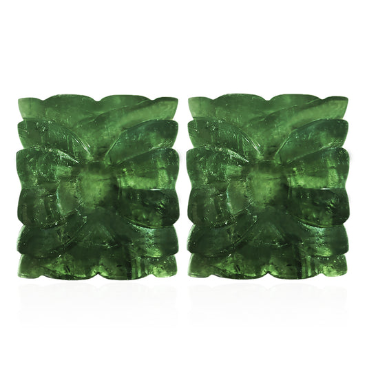 Green Tourmaline Rectangular Carving Pair