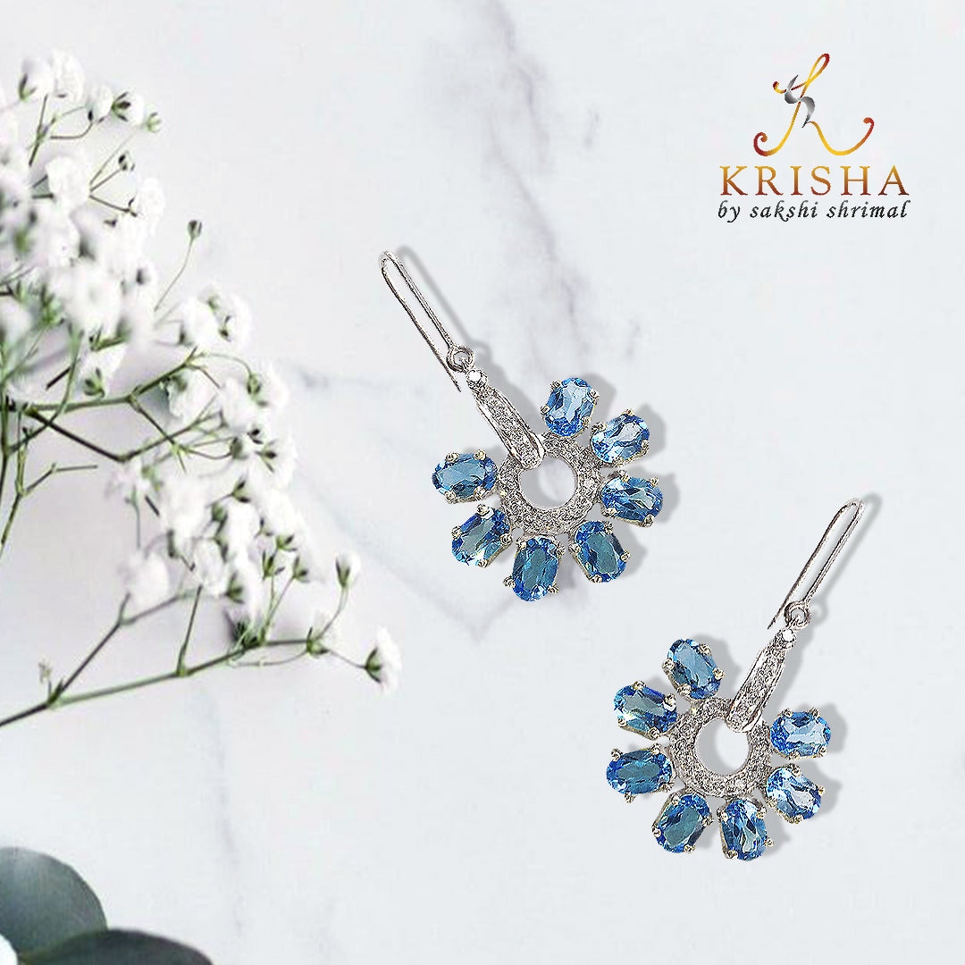 Blue Topaz Dangling Floral Earrings