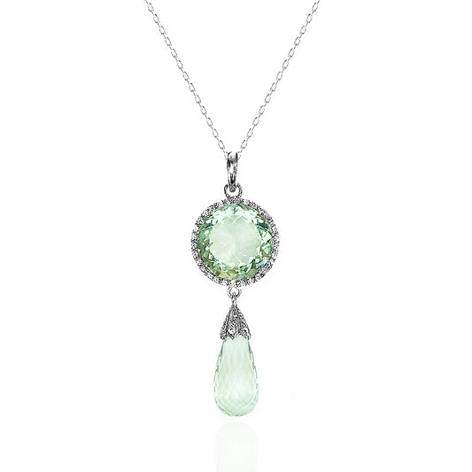 Green Amethyst Round Drop Pendant